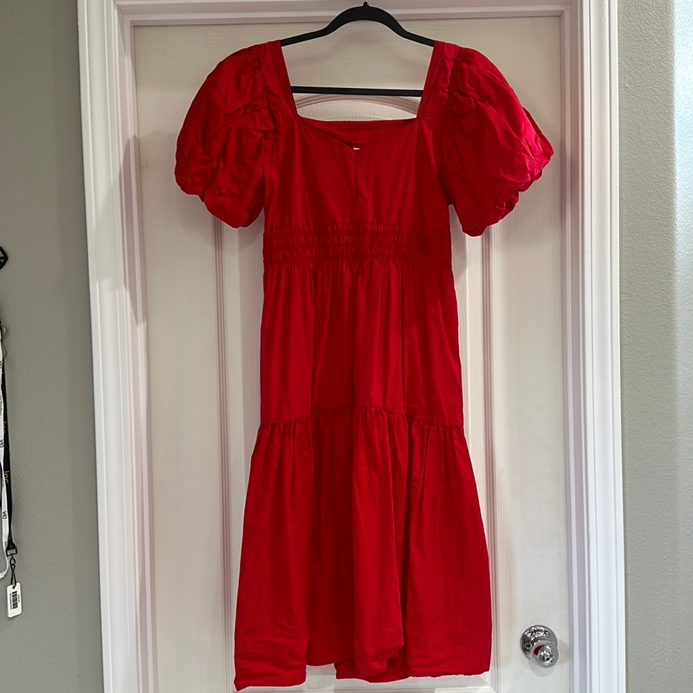 Cute Shirred Waist Red Dress